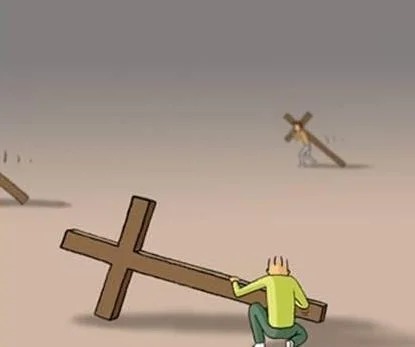 Panel 7 of the illustrated teaching story about carrying a cross