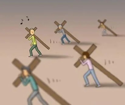 Panel 8 of the illustrated teaching story about carrying a cross